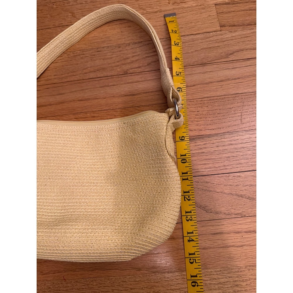 Talbots Yellow Woven Straw Shoulder Bag Pink Lining Bamboo Zip Pull Small - Picture 7 of 7
